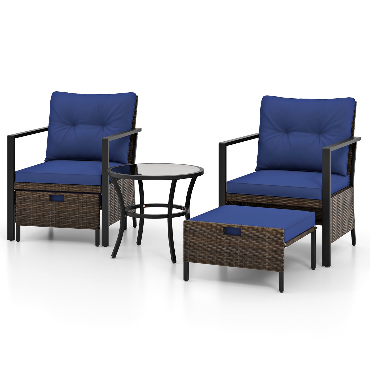 4 Piece Outdoor Furniture Set with Glass Topped Coffee Table-Gray - Navy