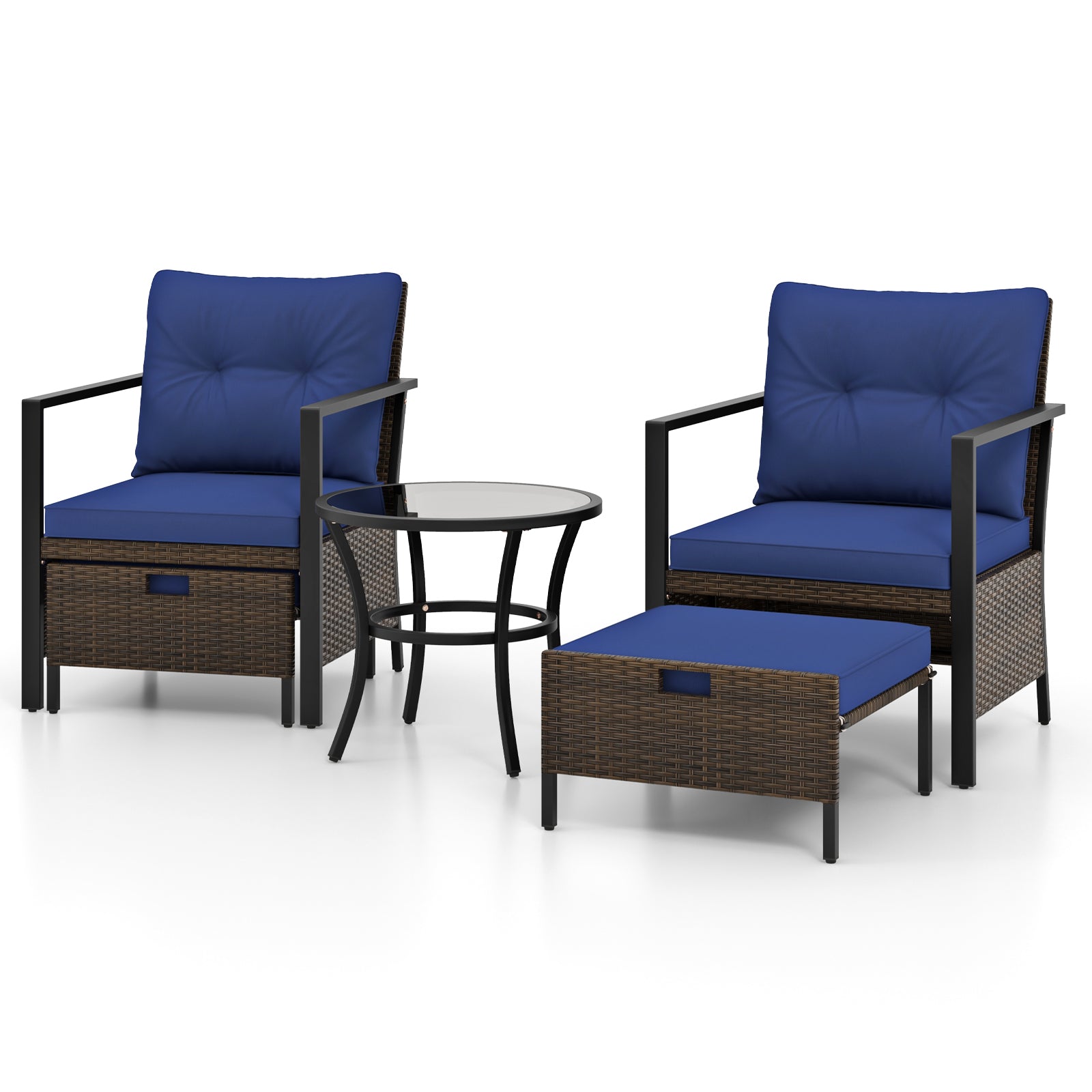 4 Piece Outdoor Furniture Set with Glass Topped Coffee Table-Gray - Navy