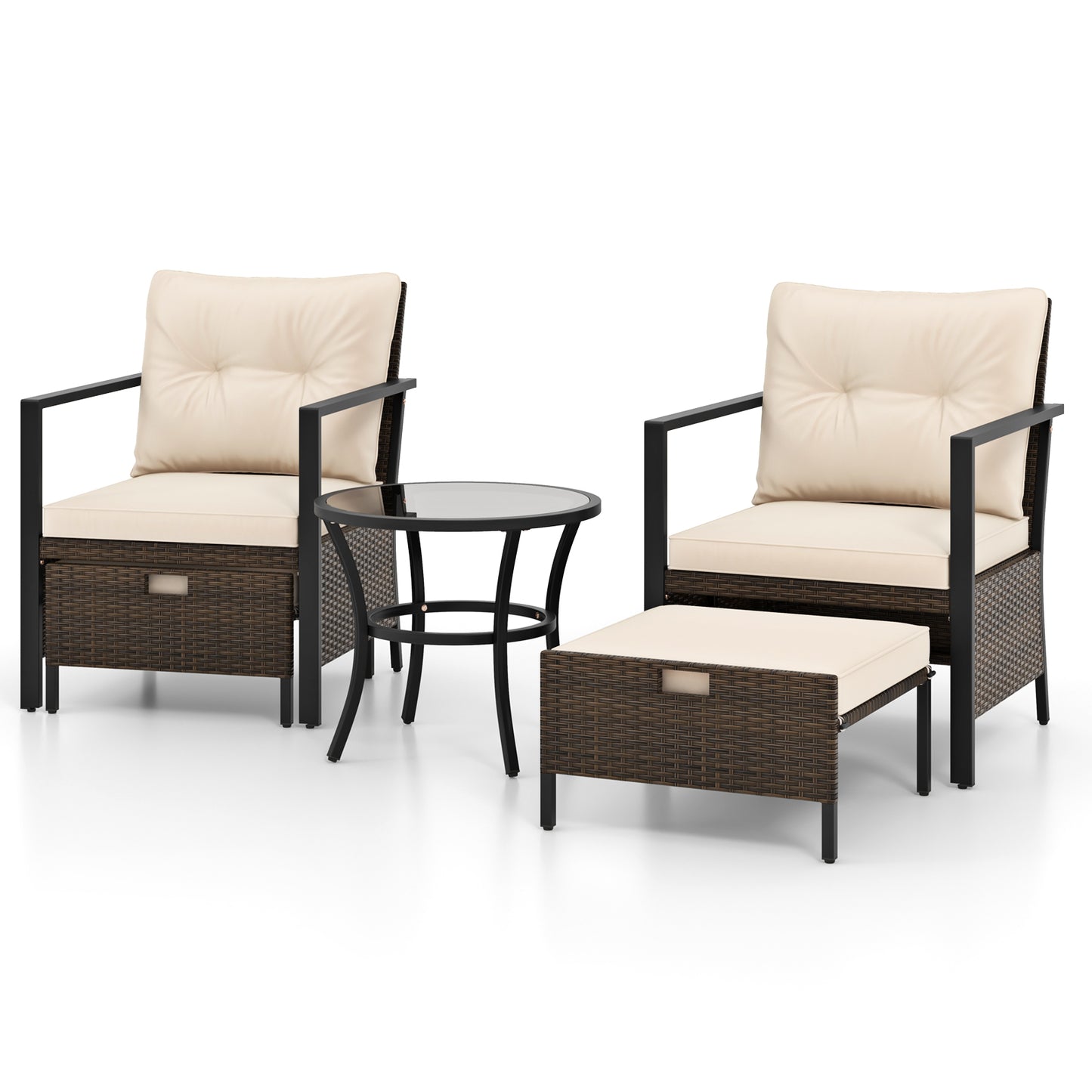 4 Piece Outdoor Furniture Set with Glass Topped Coffee Table-Gray - White