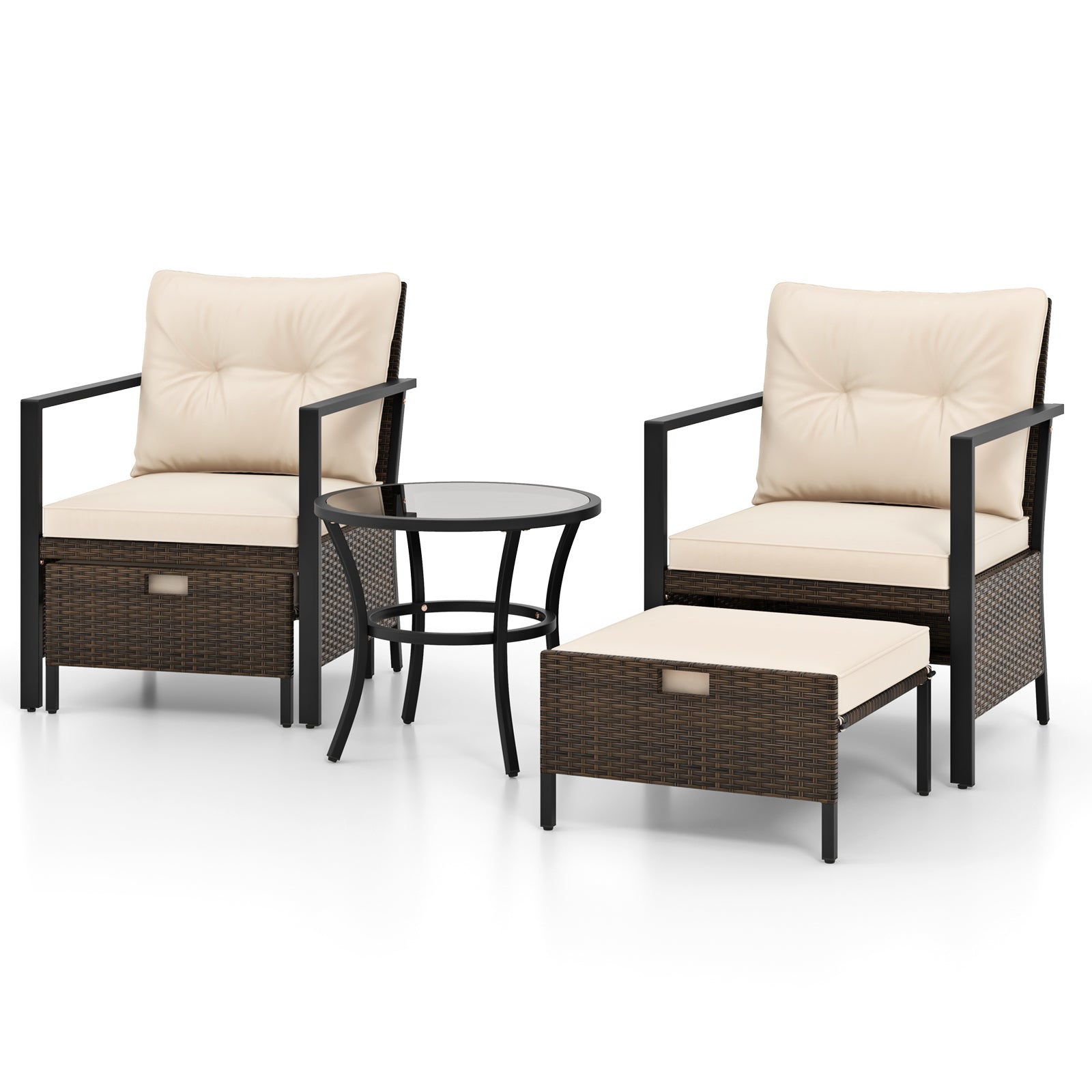4 Piece Outdoor Furniture Set with Glass Topped Coffee Table-Gray - White