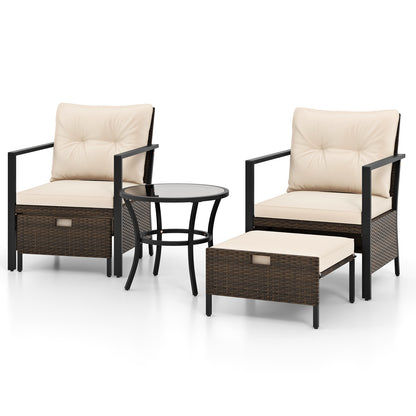 4 Piece Outdoor Furniture Set with Glass Topped Coffee Table-Gray - White