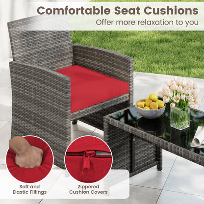 4 Piece Patio Conversation Set Rattan Chair Loveseat and Table Set-Red