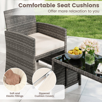 4 Piece Patio Conversation Set Rattan Chair Loveseat and Table Set-Off White