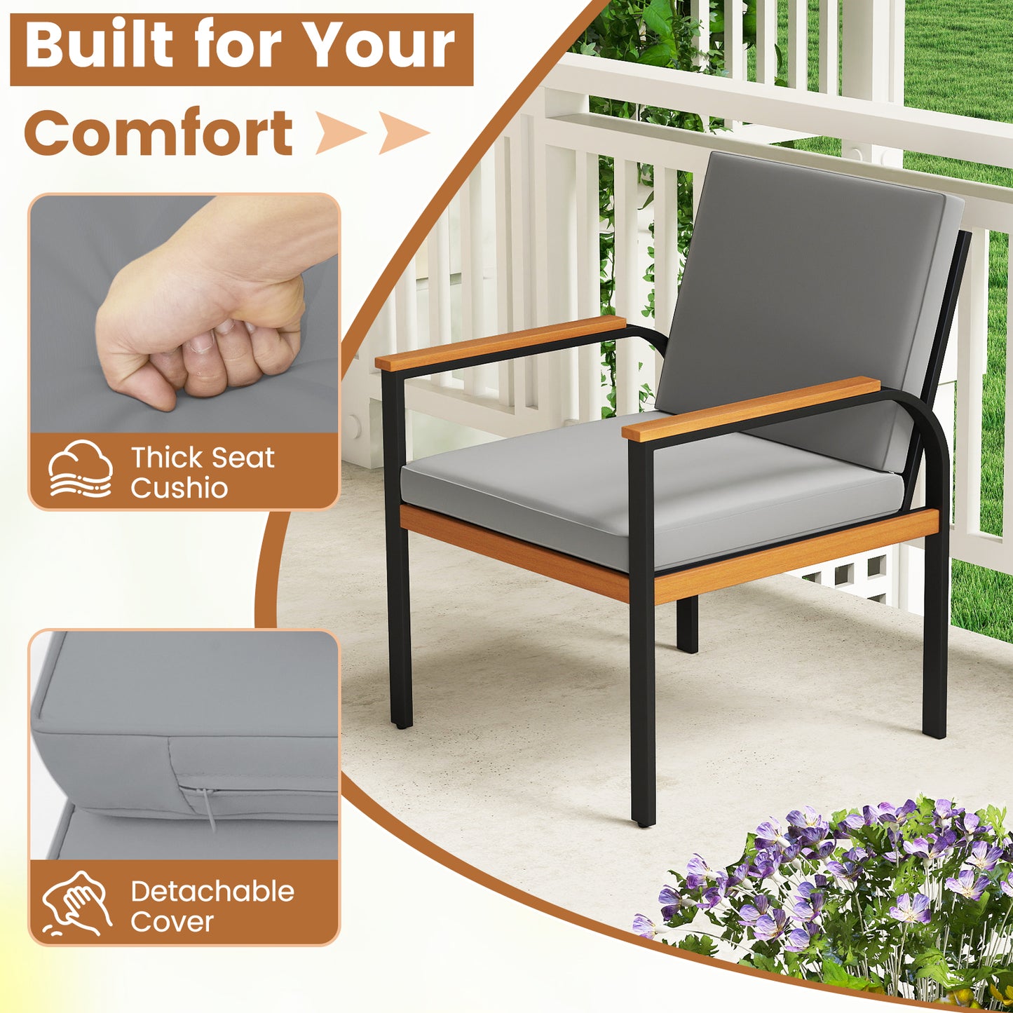 4 Piece Patio Furniture Set with Coffee Table and Loveseat with Removable Cushions-Gray