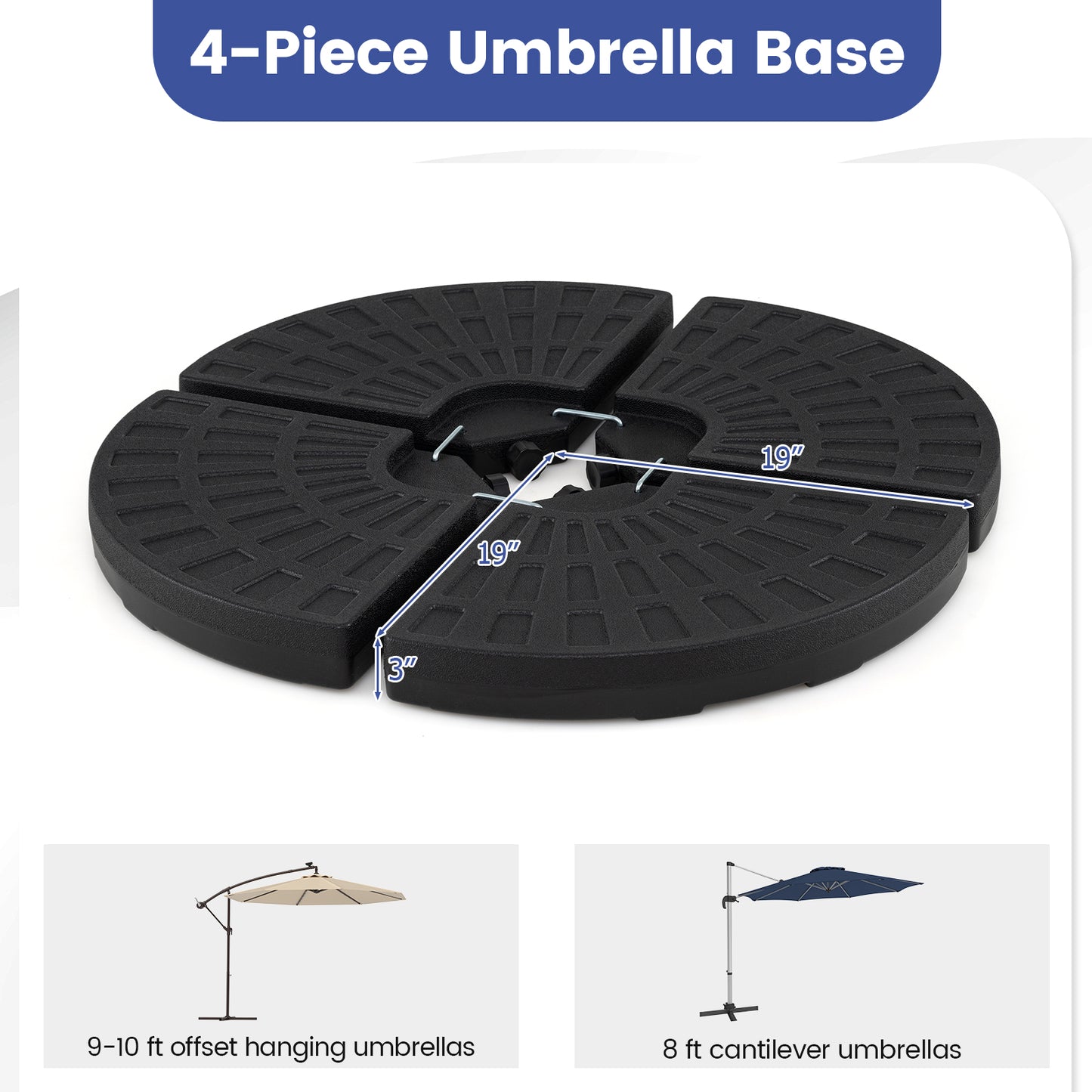4-Piece Patio Market Umbrella Base 140 LBS Heavy-Duty with U-Locking Pins-Black