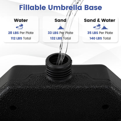 4-Piece Patio Market Umbrella Base 140 LBS Heavy-Duty with U-Locking Pins-Black