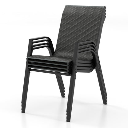 4 Piece Patio Rattan Dining Chairs with Wicker Woven Seat and Back for Backyard Front Porch-Brown