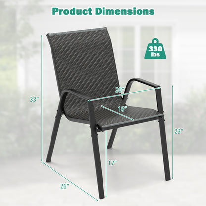 4 Piece Patio Rattan Dining Chairs with Wicker Woven Seat and Back for Backyard Front Porch-Brown