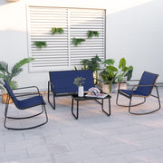 4 Piece Patio Rocking Set with Glass-Top Table-Navy