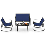 4 Piece Patio Rocking Set with Glass-Top Table-Navy