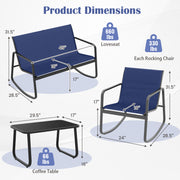 4 Piece Patio Rocking Set with Glass-Top Table-Navy