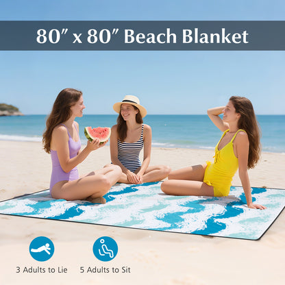 4 Pieces Beach Umbrella Set with 2 Foldable Chairs and Picnic Blanket-Blue