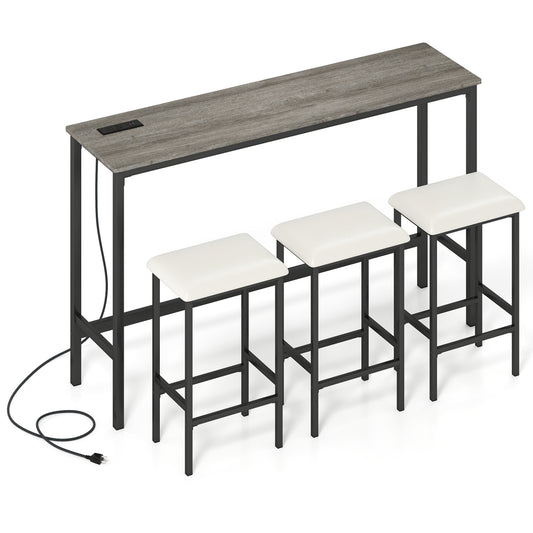 4 Pieces Counter Height Bar Table with Power Outlet with 3 Padded Stools