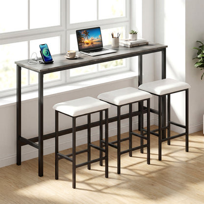 4 Pieces Counter Height Bar Table with Power Outlet with 3 Padded Stools