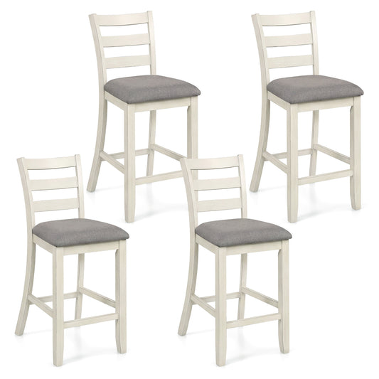 4 Pieces Counter Height Chairs with Fabric Seat and Rubber Wood Legs
