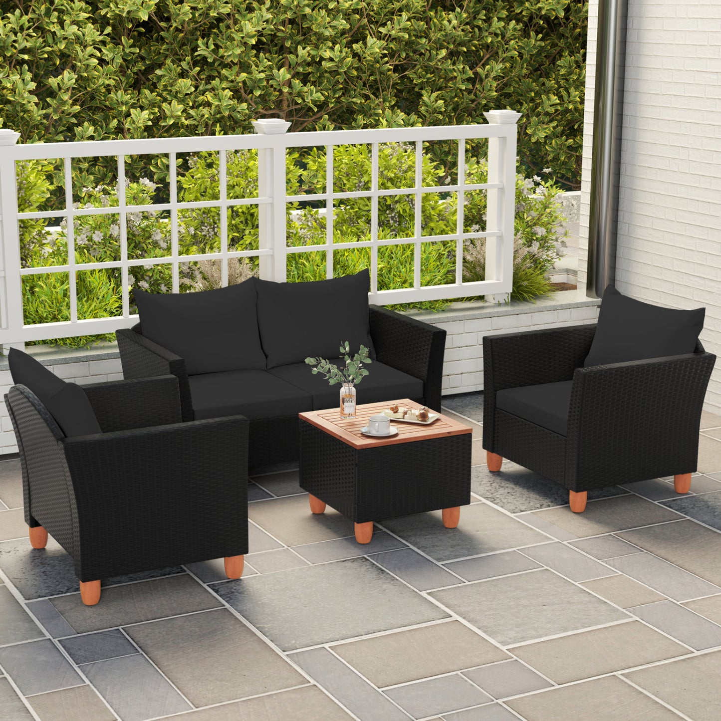 4-Piece Patio Conversation Set with Storage Coffee Table