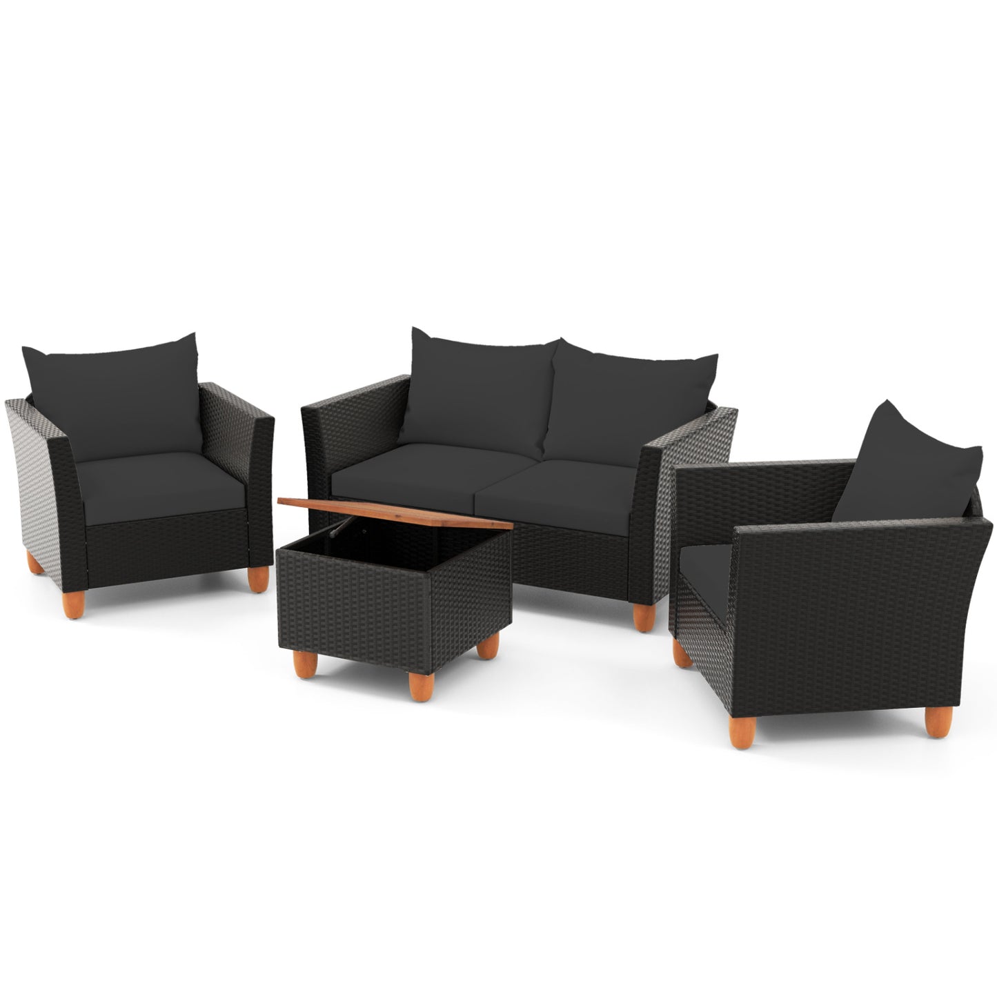 4-Piece Patio Conversation Set with Storage Coffee Table
