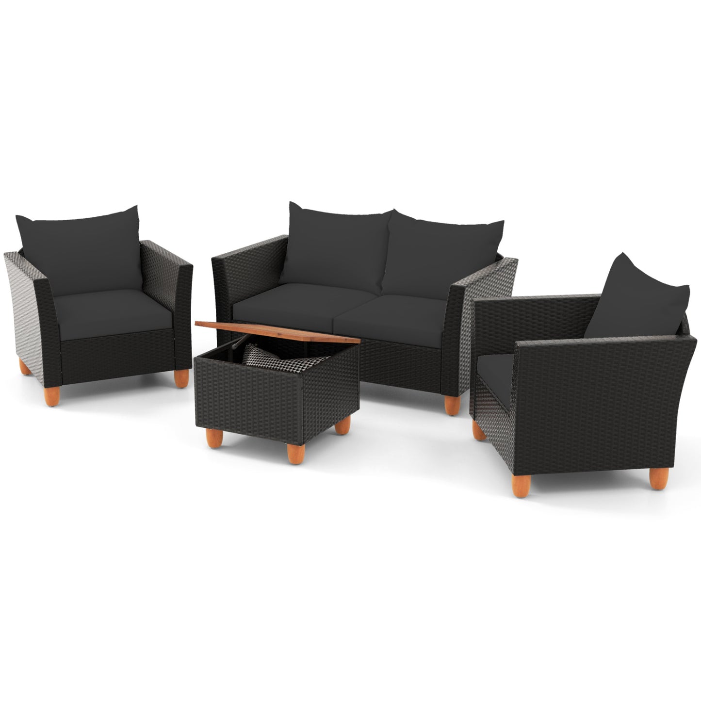 4-Piece Patio Conversation Set with Storage Coffee Table