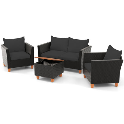 4-Piece Patio Conversation Set with Storage Coffee Table