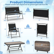 4 Pieces Patio Folding Furniture Set with SPC Coffee Table and Patio Chairs-Black