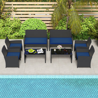 4 Pieces Patio Furniture Set with Tempered Glass Tabletop and Removable Cushion-Navy