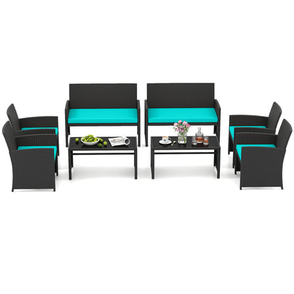 4 Pieces Patio Furniture Set with Tempered Glass Tabletop and Removable Cushion-Turquoise