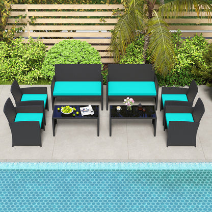 4 Pieces Patio Furniture Set with Tempered Glass Tabletop and Removable Cushion-Turquoise