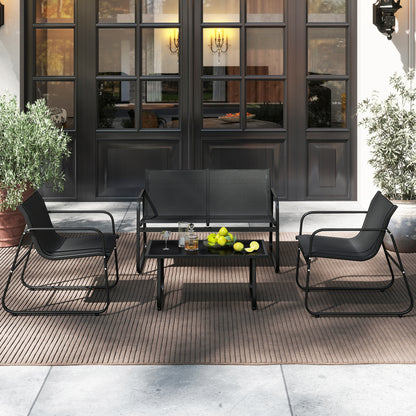 4 Pieces Patio Furniture Set Fabric Lawn Chairs and Loveseat with Glass Coffee Table