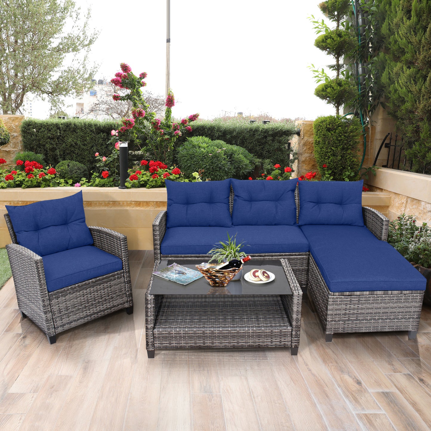 4-Piece Outdoor Sectional Sofa Set with Coffee Table