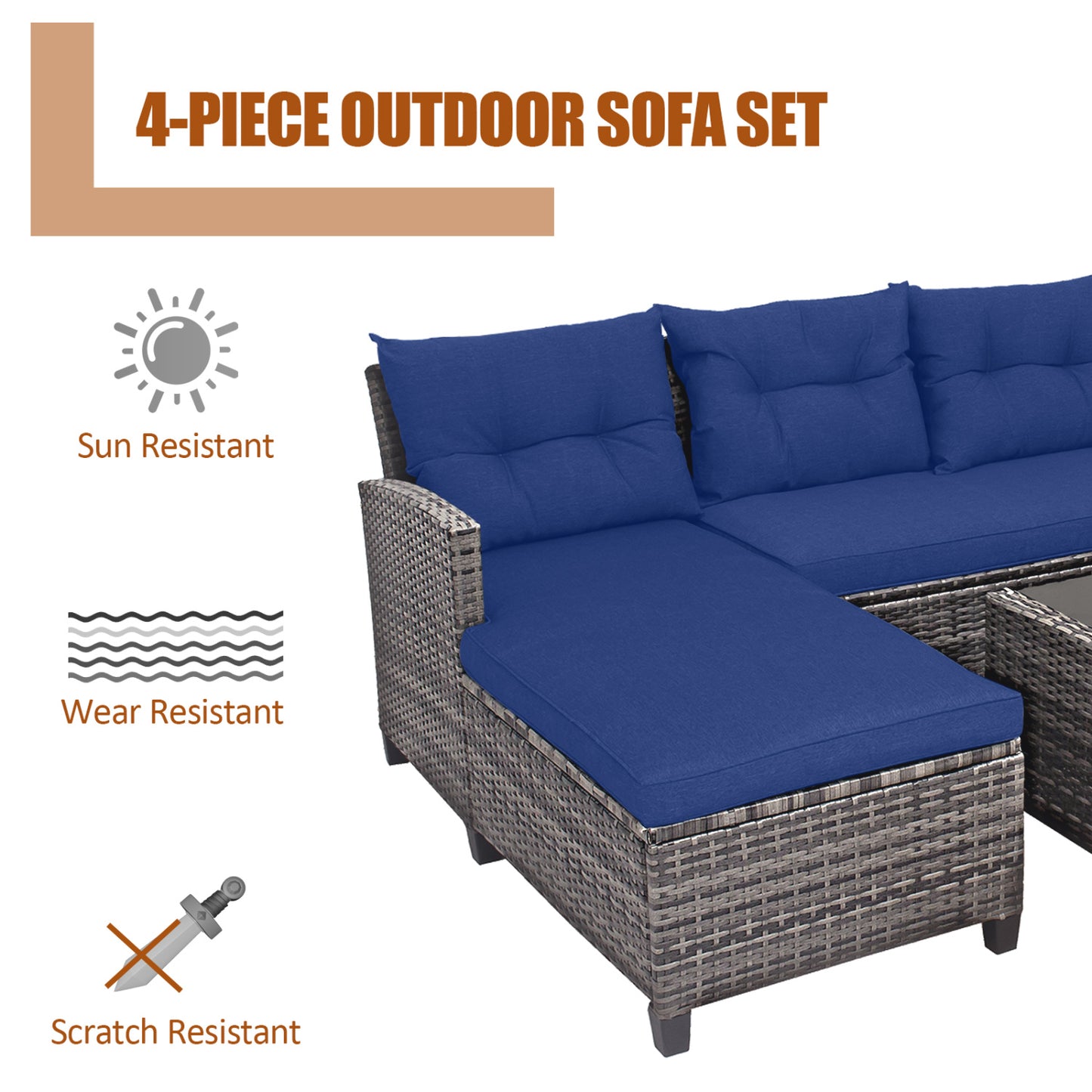 4-Piece Outdoor Sectional Sofa Set with Coffee Table