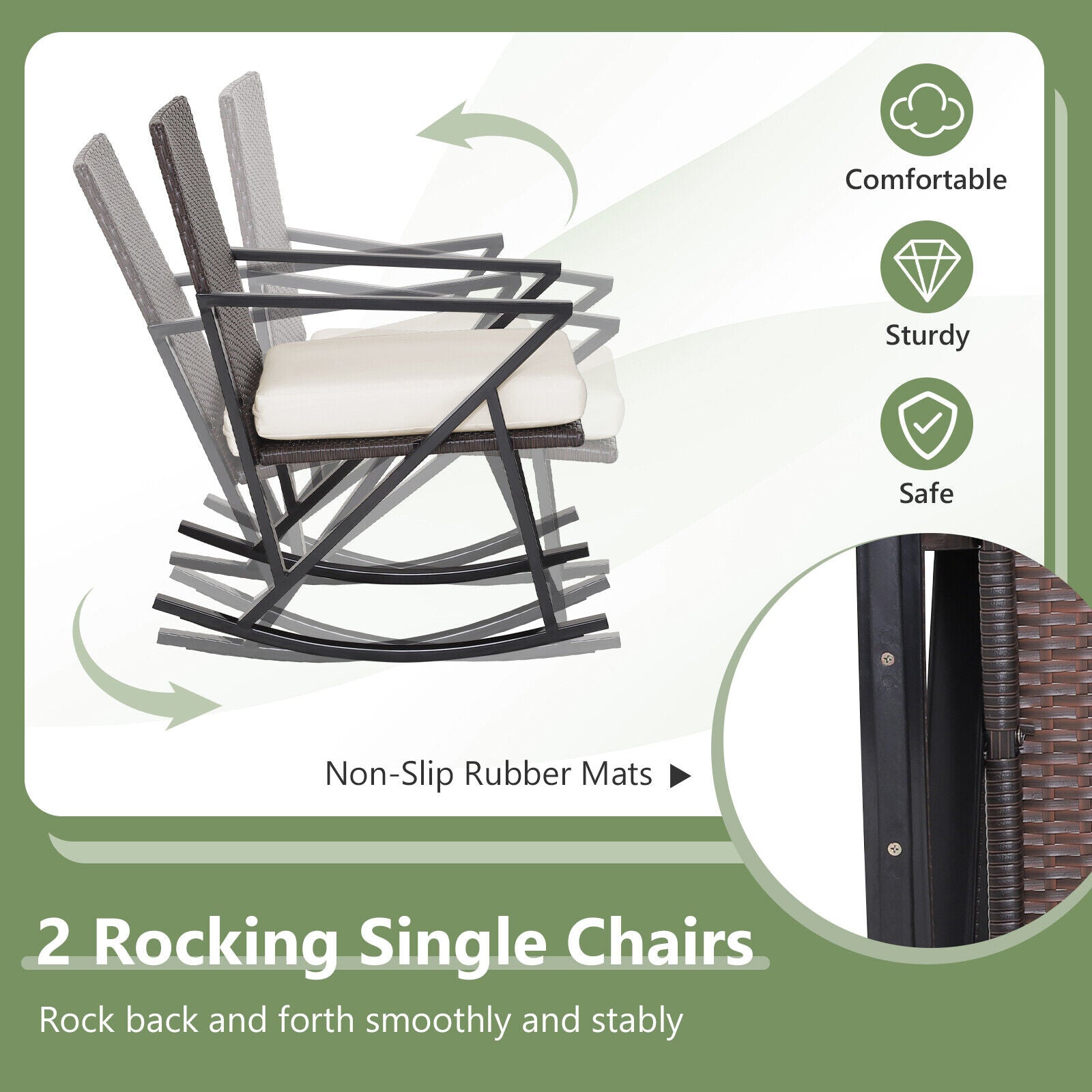4 Pieces Rattan Patio Rocking Furniture Set with Loveseat and Coffee Table