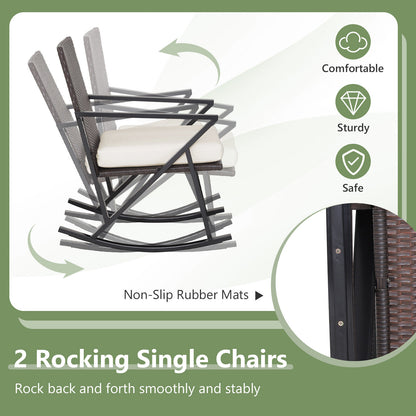 4 Pieces Rattan Patio Rocking Furniture Set with Loveseat and Coffee Table