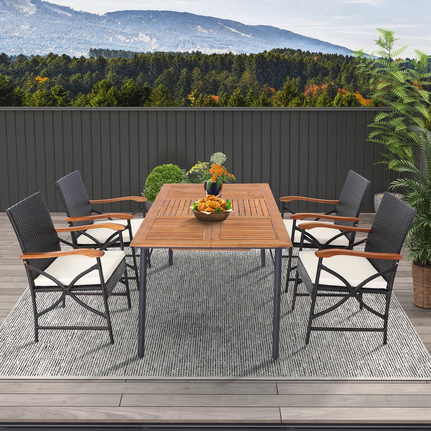 Set of 2/4 Patio Wicker Chairs with Soft Zippered Cushion-Set of 4