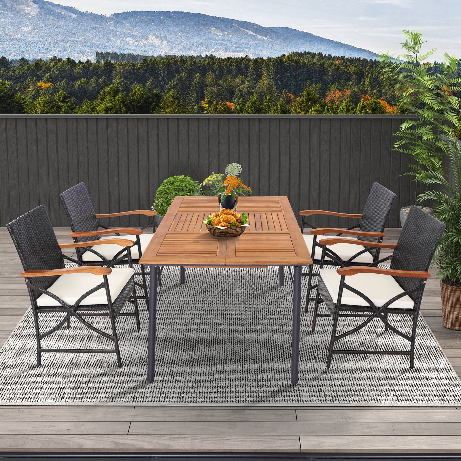 Set of 2/4 Patio Wicker Chairs with Soft Zippered Cushion-Set of 4