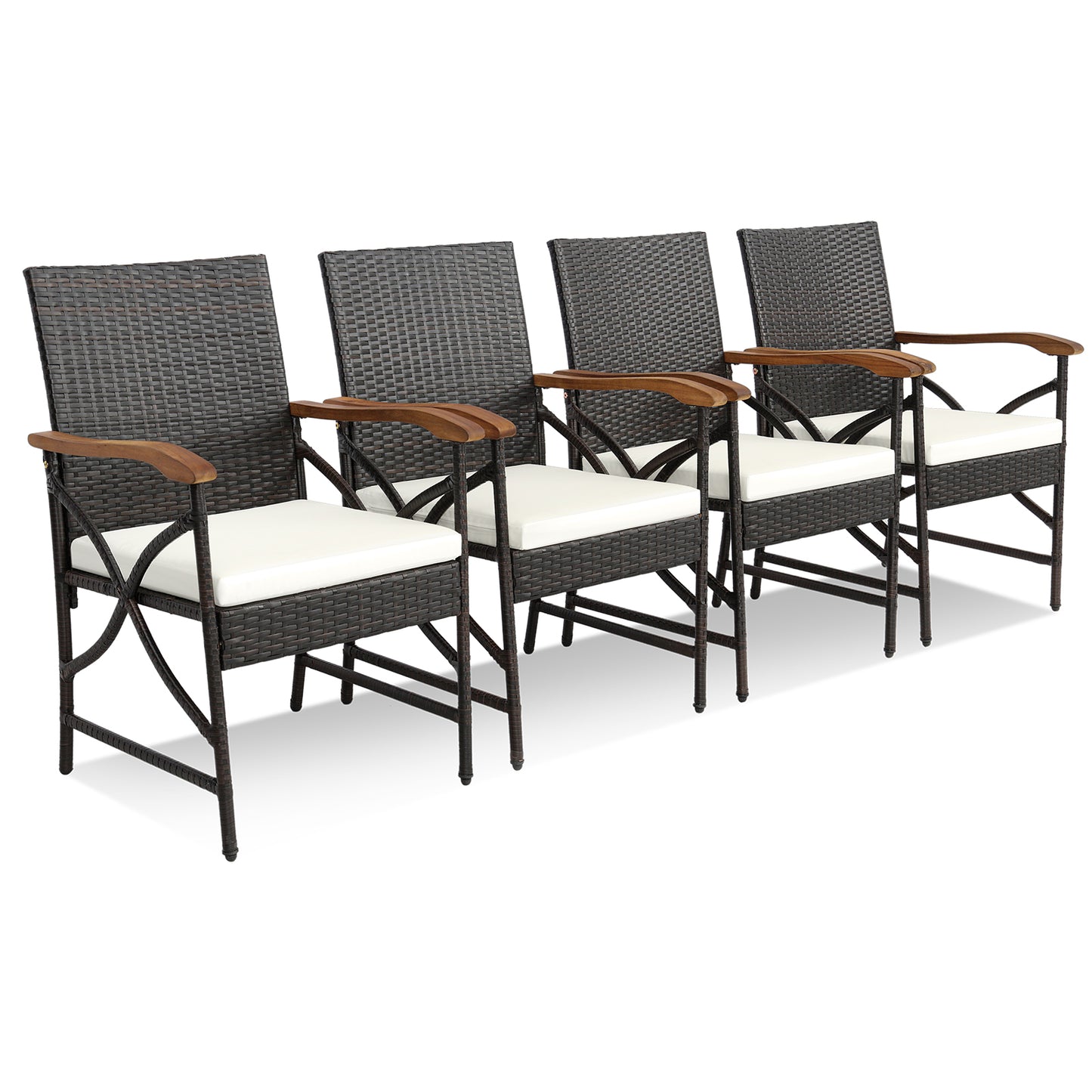Set of 2/4 Patio Wicker Chairs with Soft Zippered Cushion-Set of 4