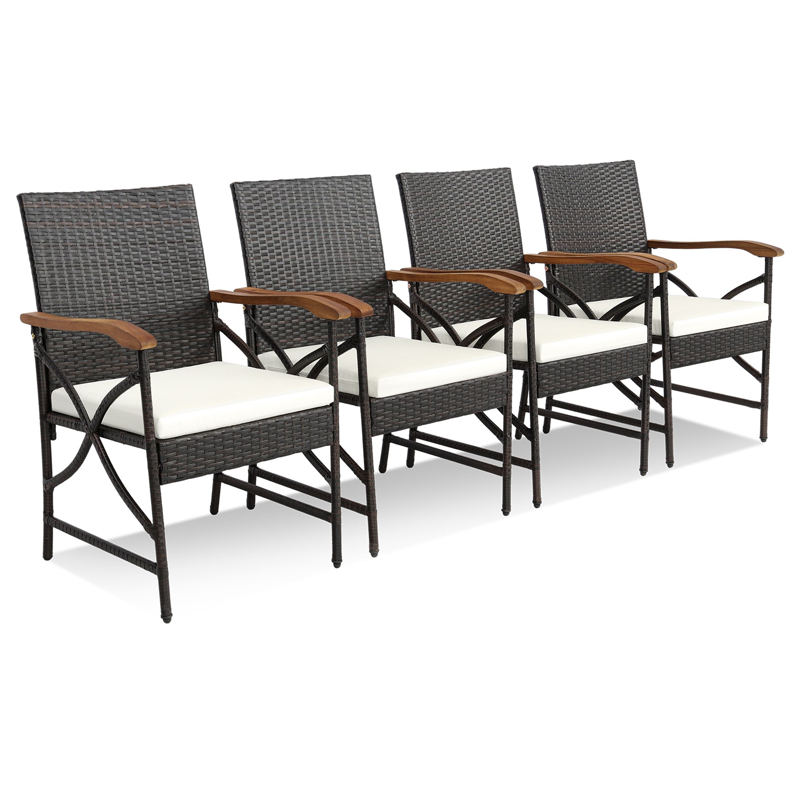 Set of 2/4 Patio Wicker Chairs with Soft Zippered Cushion-Set of 4