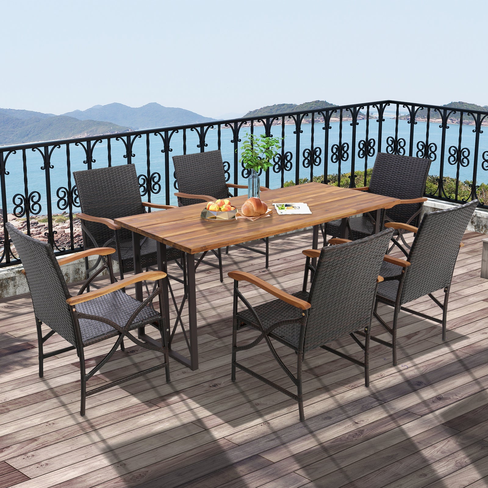 Set of 2/4 Patio Wicker Chairs with Soft Zippered Cushion-Set of 4
