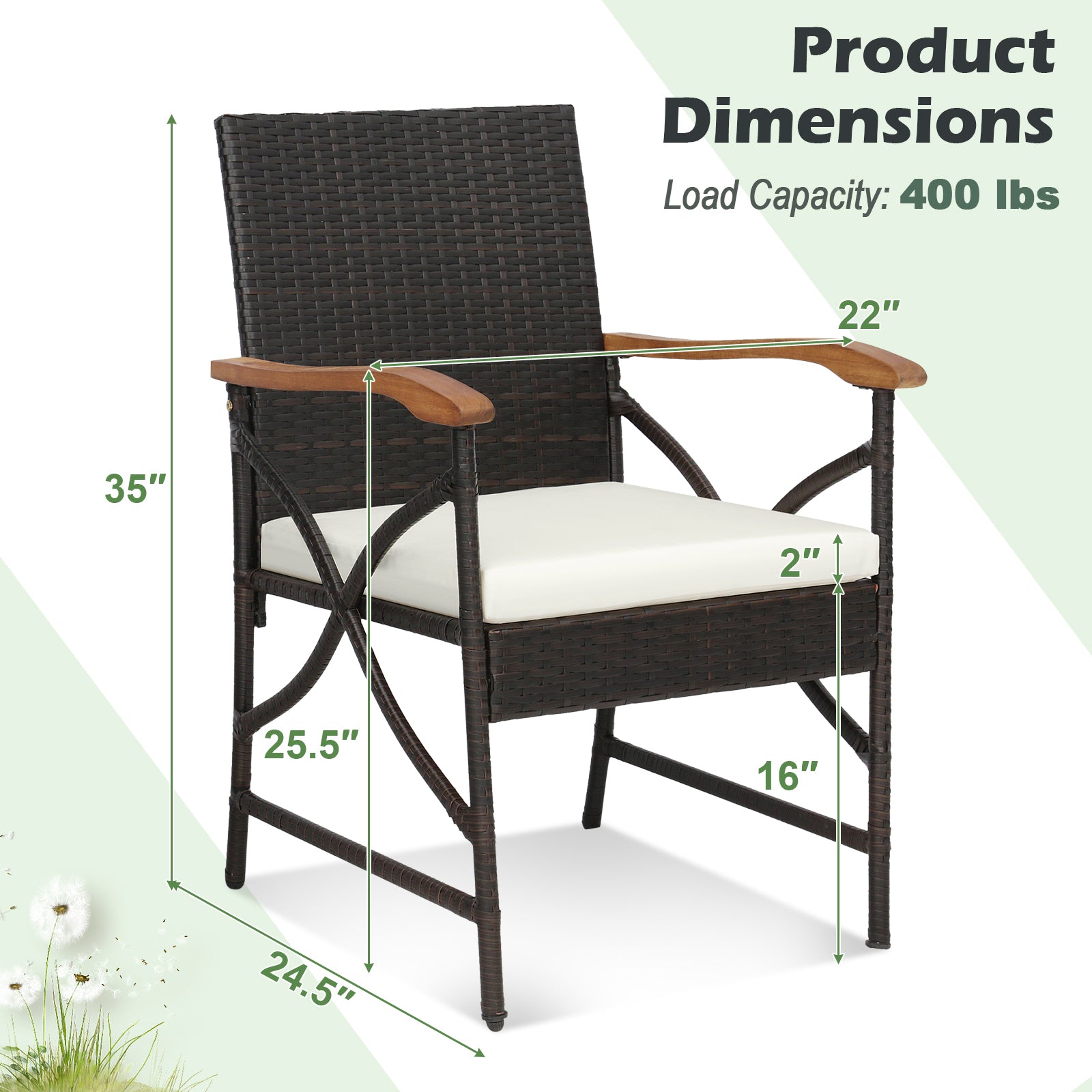 Set of 2/4 Patio Wicker Chairs with Soft Zippered Cushion-Set of 4