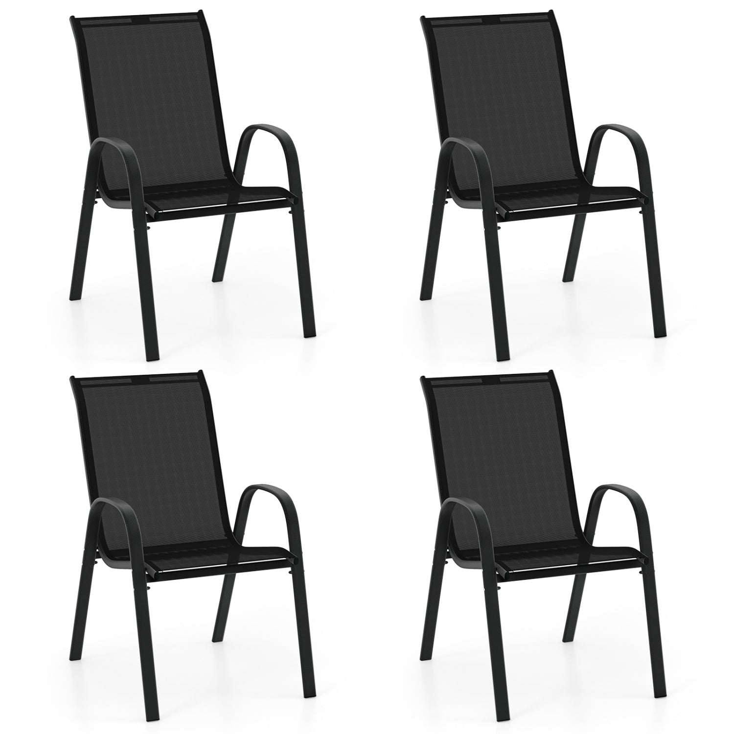 4 Pieces Stackable Patio Dining Chairs Set with Armrest-Brown - Black