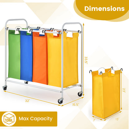 136L Large Capacity 4-Section Laundry Sorter