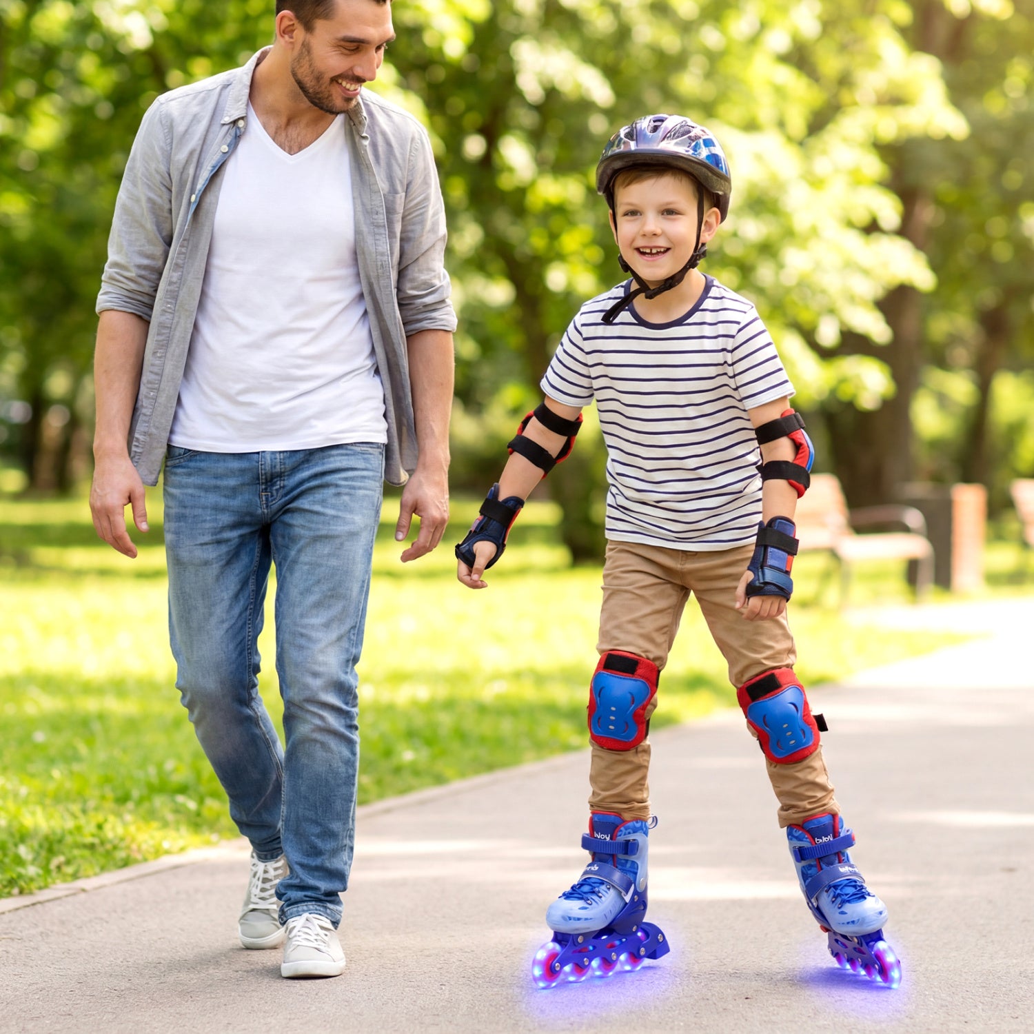 4-Size Adjustable Illuminating Kids Inline Skates with Light Up Wheels-Blue