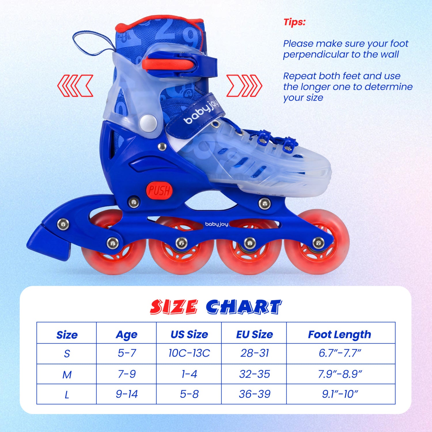 4-Size Adjustable Illuminating Kids Inline Skates with Light Up Wheels-Blue