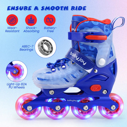 4-Size Adjustable Kids Inline Skates for Beginners Ages 5-7-Blue