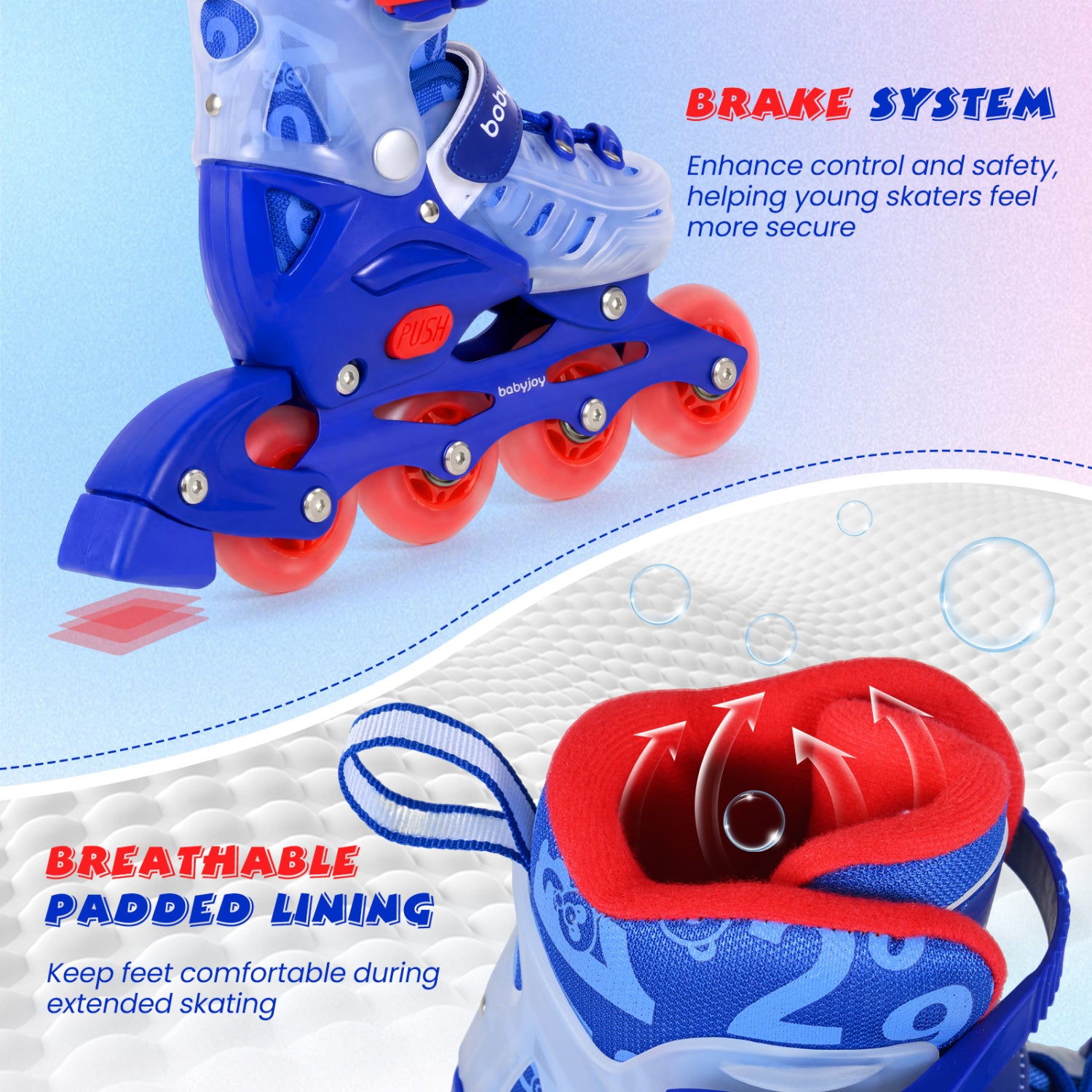 4-Size Adjustable Kids Inline Skates for Beginners Ages 5-7-Blue