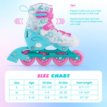 4-Size Adjustable Kids Inline Skates for Beginners Ages 5-7-Blue and Pink