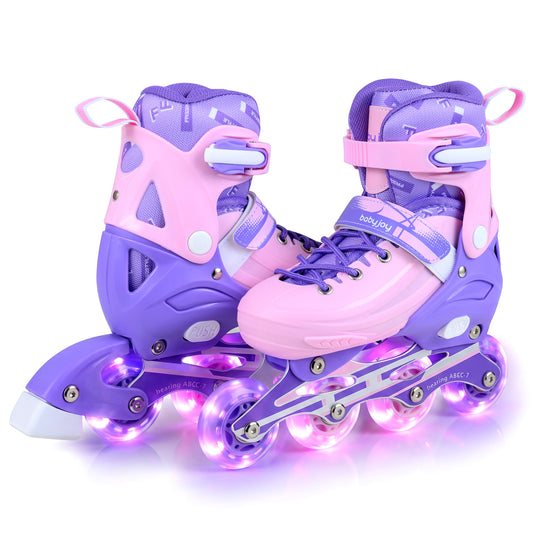 4-Size Adjustable Light-Up Inline Skates for Toddlers Ages 5-7