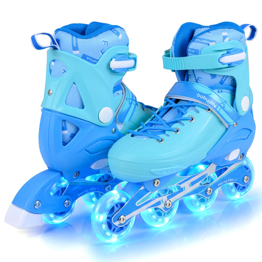 4-Size Adjustable Light-Up Kids Inline Skates for Kids Ages 9-14