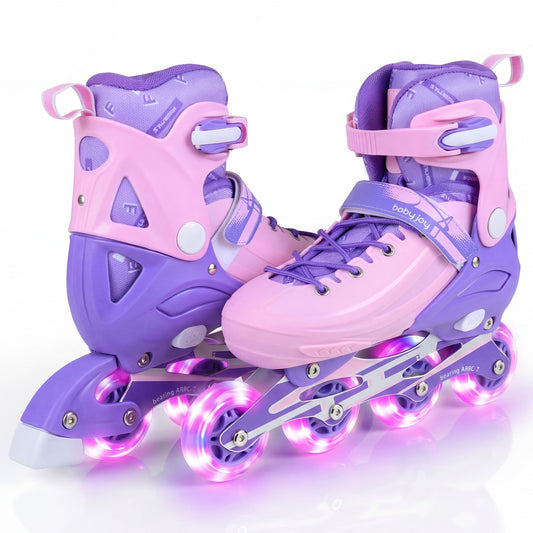 4-Size Adjustable Light-Up Kids Inline Skates for Kids Ages 9-14