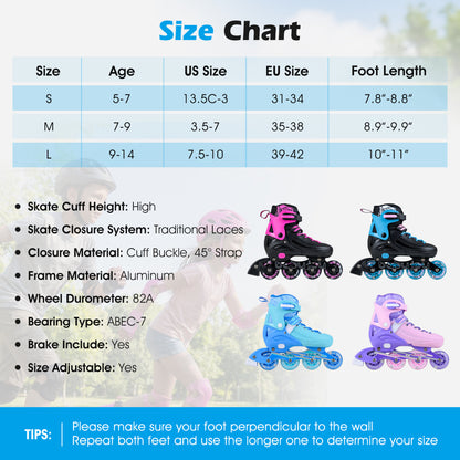 Adjustable Light-Up Kids Inline Skates Ages 9-14