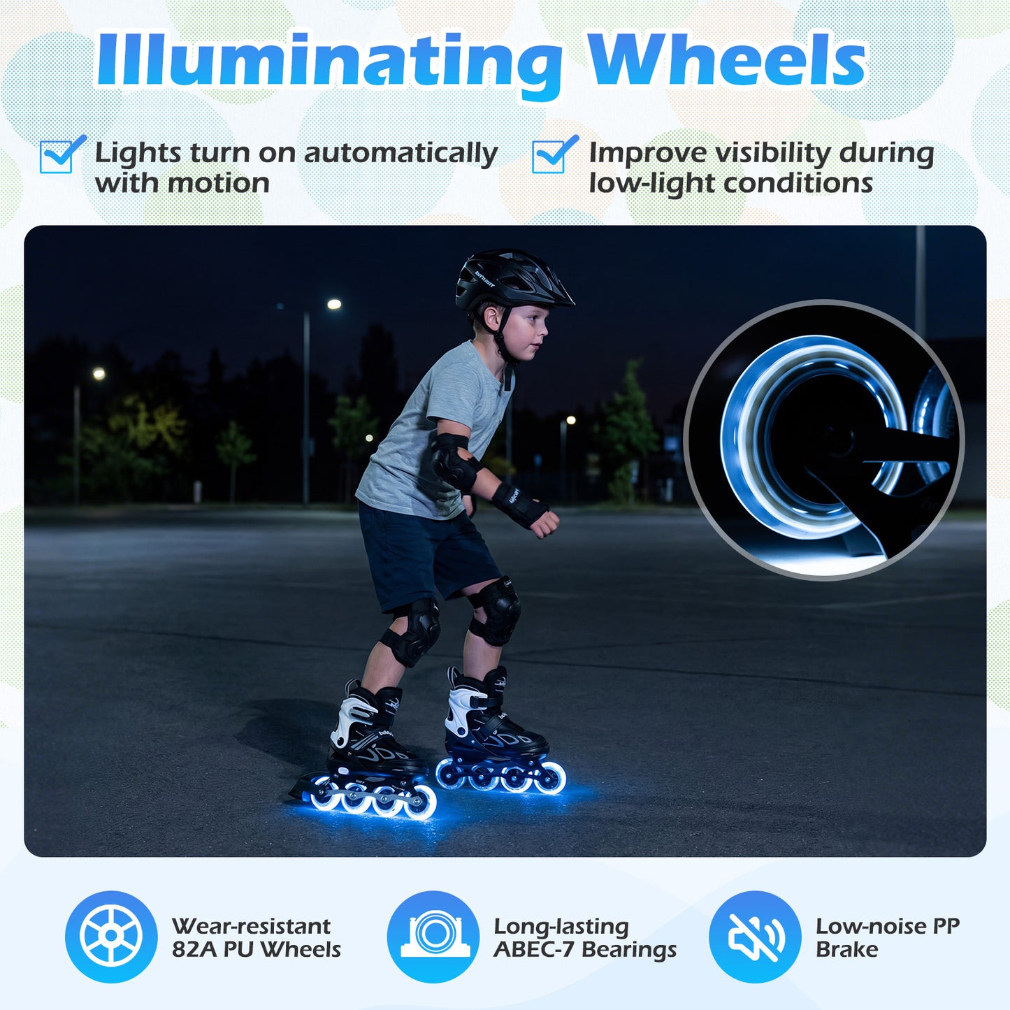 4 Sizes Adjustable Blade Roller with Light-up Wheels for Youth-Black